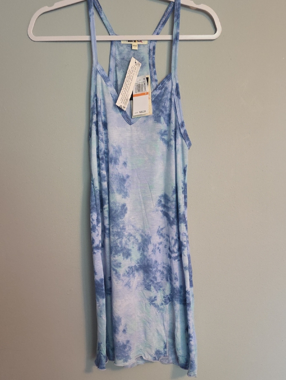 0075 Miken Light Blue and White Tie-Dye Tank Dress Cover Up